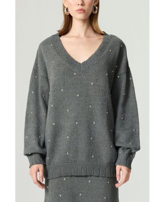 Women's Embellished V-Neck Knit Sweater