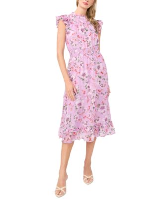 Women's Flutter-Sleeve Smocked Crewneck Midi Dress