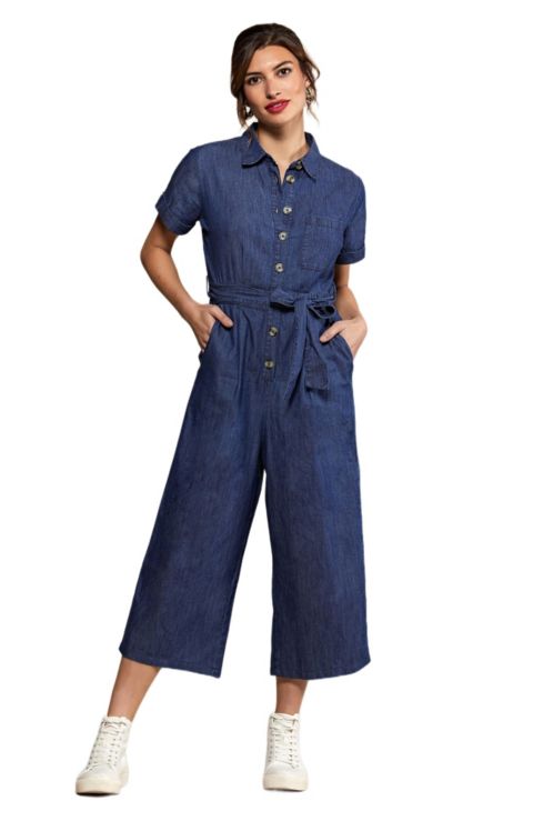 Женский комбинезон Yumi Chambray Light Denim Button, цвет: Синий