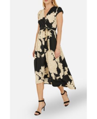 Women's Blossom Print Dipped Hem Wrap Midi Dress