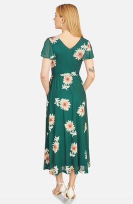 Women's Mesh Flower With Pockets Wrap Midi Dress