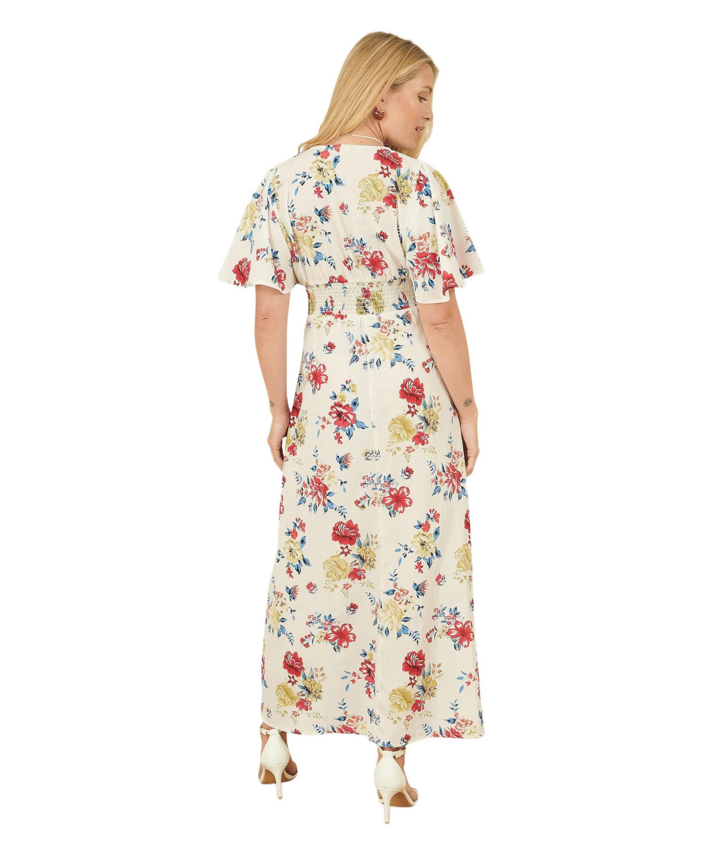 Женское платье Yumi Ruched Waist V-Neck Midi, цвет: Слоновая кость — фото 5