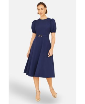 Women's Buckle Detail Short Sleeve Skater Dress