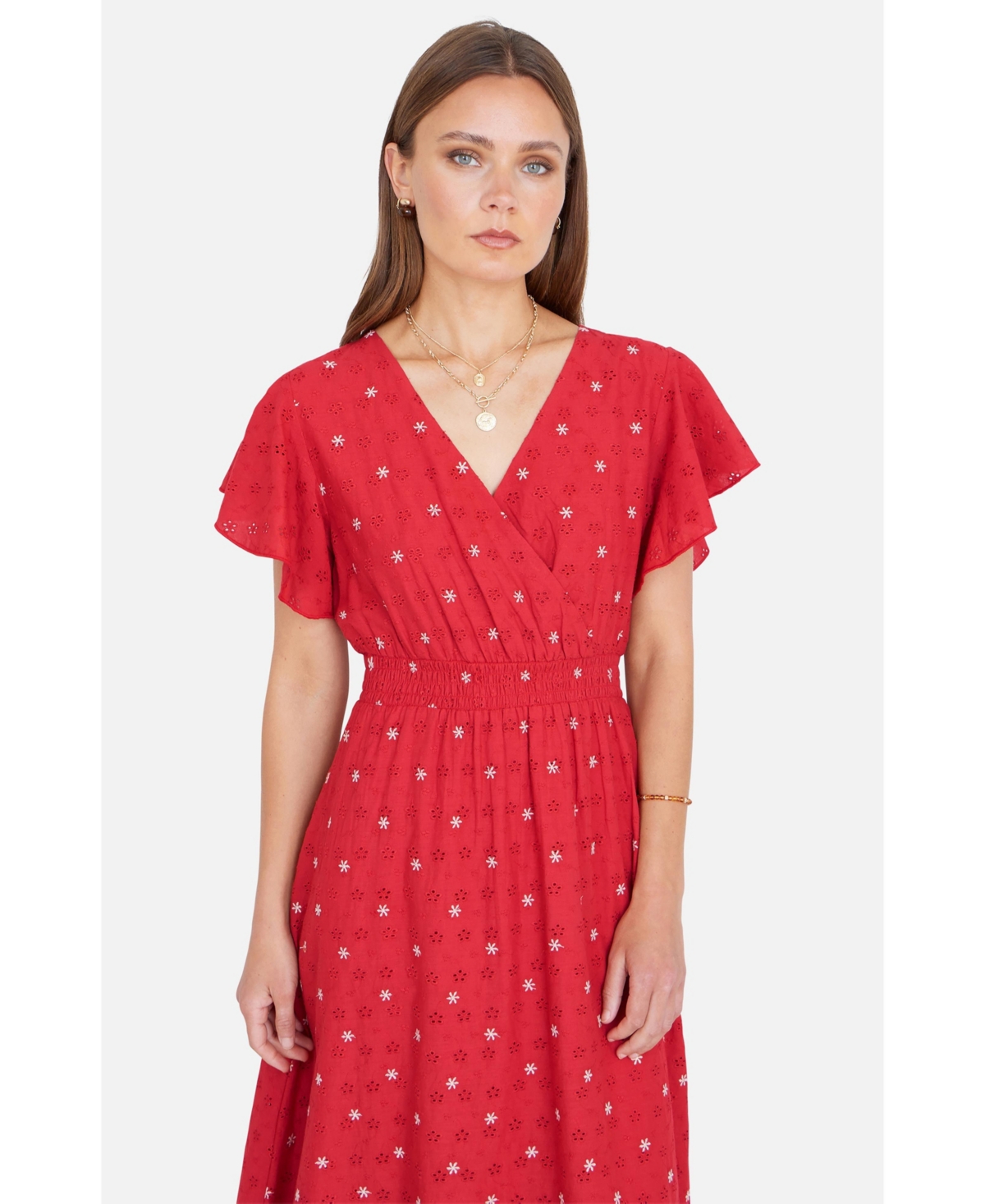 Yumi Women's Broderie Anglaise Wrap Midi Dress