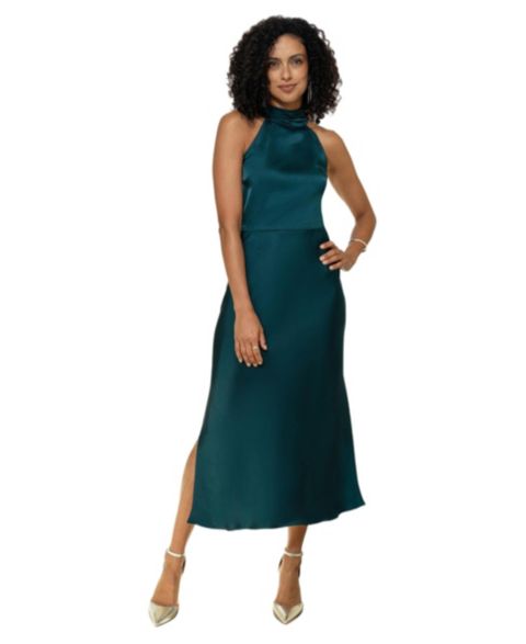 Женское платье Yumi Satin Halter Neck Midi, цвет: Зелёный