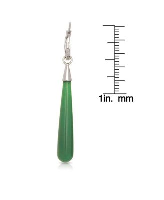 925 Sterling Rhodium Plated Long Tear-drop Green Dyed Jade Dangle Earrings 7mm x 52mm Dangle Earring
