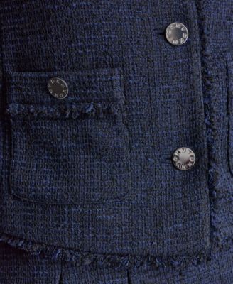 Women's Waffle Boucle Button-Front Cropped Jacket