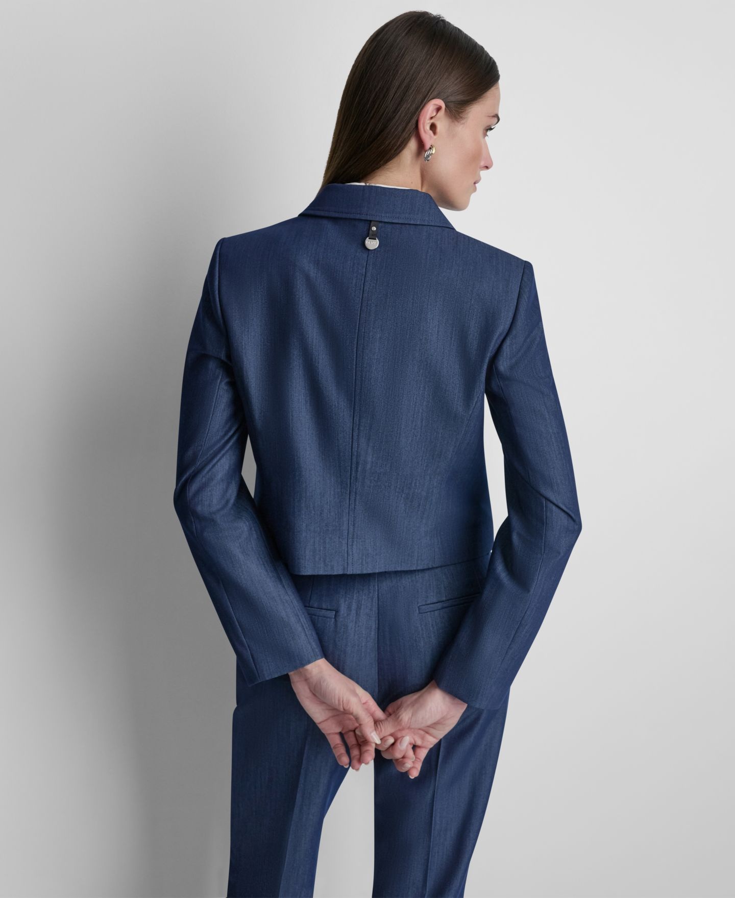 Женский пиджак DKNY Denim Cropped Button-Front Blazer, цвет: Тёмный тёмно-синий — фото 2