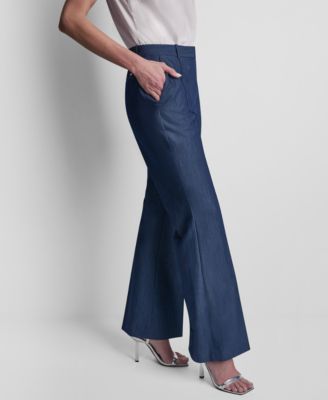 Women's Denim Pintuck Flared Trousers