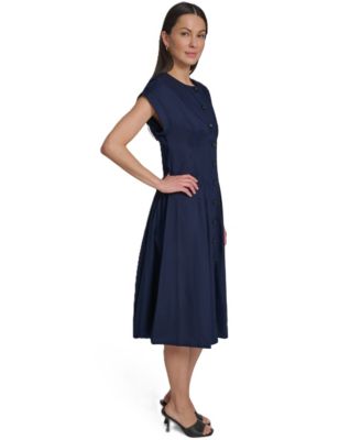 Women's Button Down A-Line Midi Dress