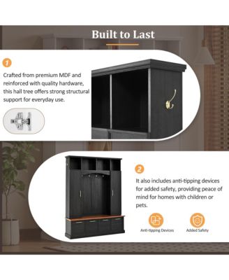 Wide Hall Tree Bench with Golden Hooks for Living Room