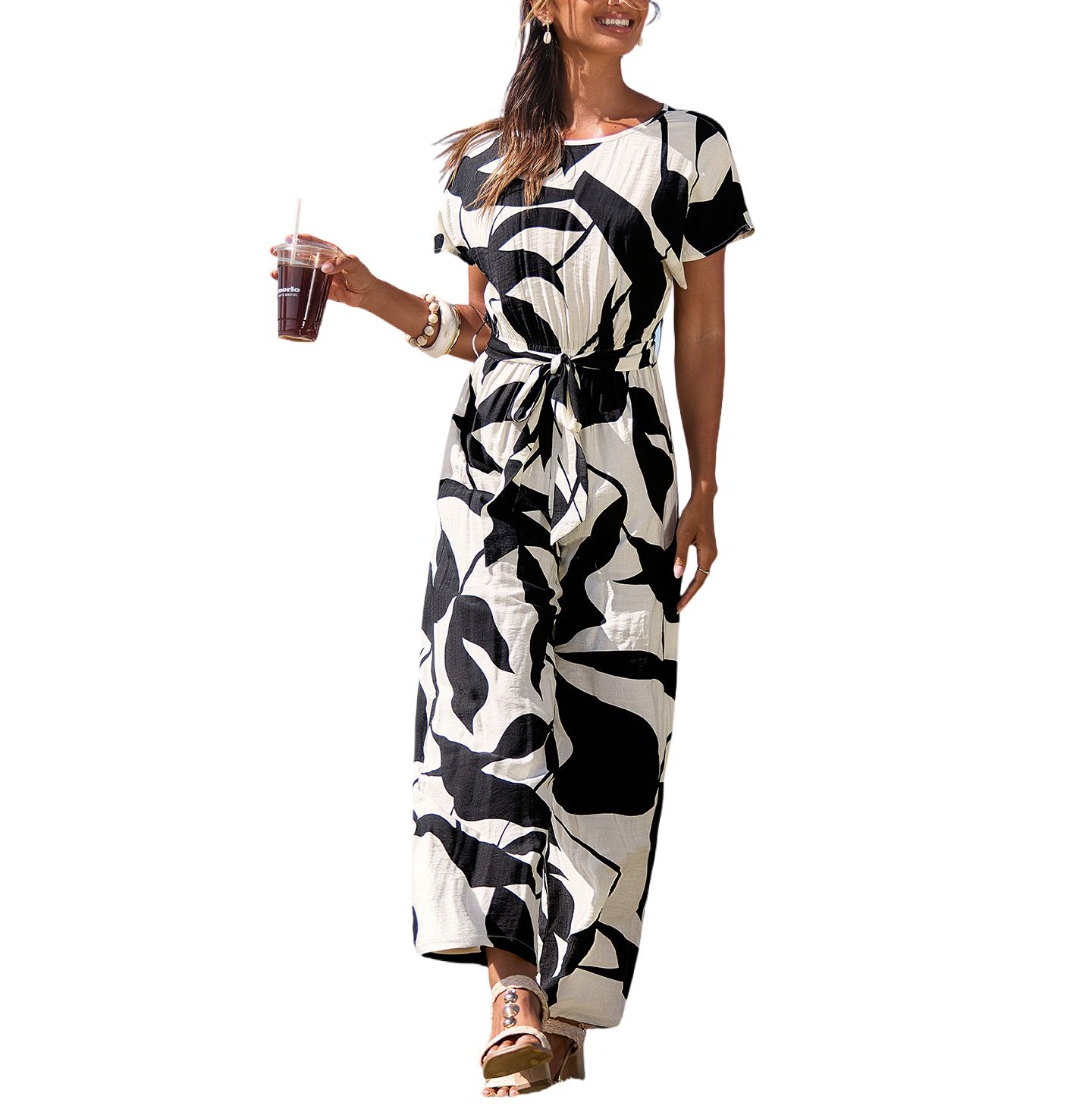 Женский комбинезон Cupshe Chic Geometric Print Jumpsuit for Effortless Style, цвет: Чёрный — фото 2