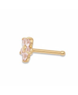 Solid 14k Yellow Gold Cubic Zirconia 3mm Flower Nose stud