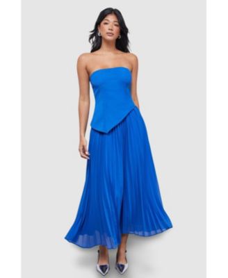 Women's Bandeau Bodice Pleated Midi Dress