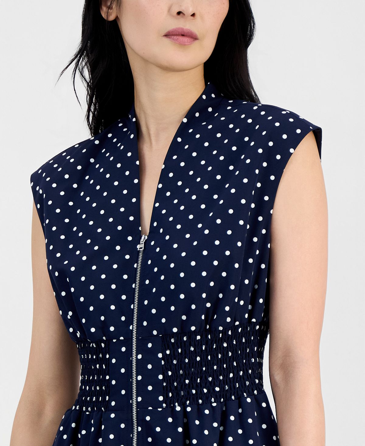 Sandra Darren Petite V-Neck Zip-Front Cotton Midi Dress view 4 — MAYCSS fashion products