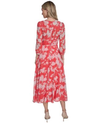 Women's 3/4-Sleeve V-Neck Midi Dress