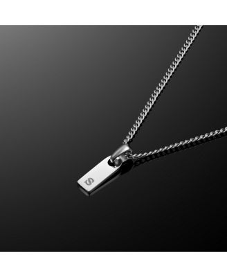 Men's Initial Tag Necklace - Silver with Micro Cuban Chain