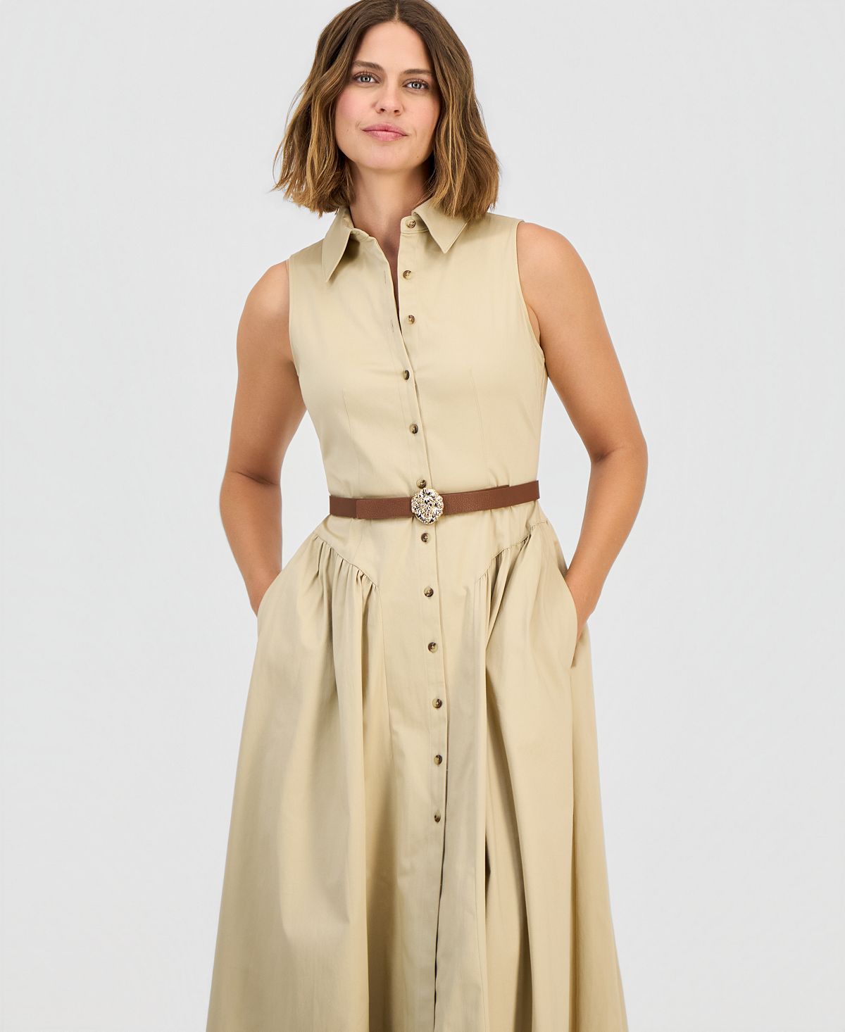 Anne Klein Women's Sleeveless Belted Shirtdress view 2 — MAYCSS fashion products