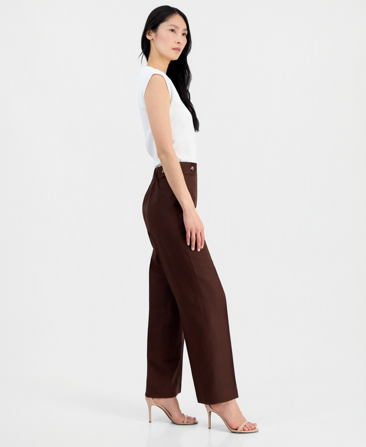 Anne Klein Women's Linen-Blend Pull On Wide-Leg Pants