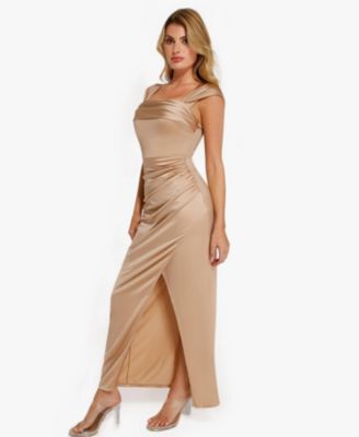 Women's Shapewear Off Shoulder Shine Ruched Sculpting Maxi Dress Wedding