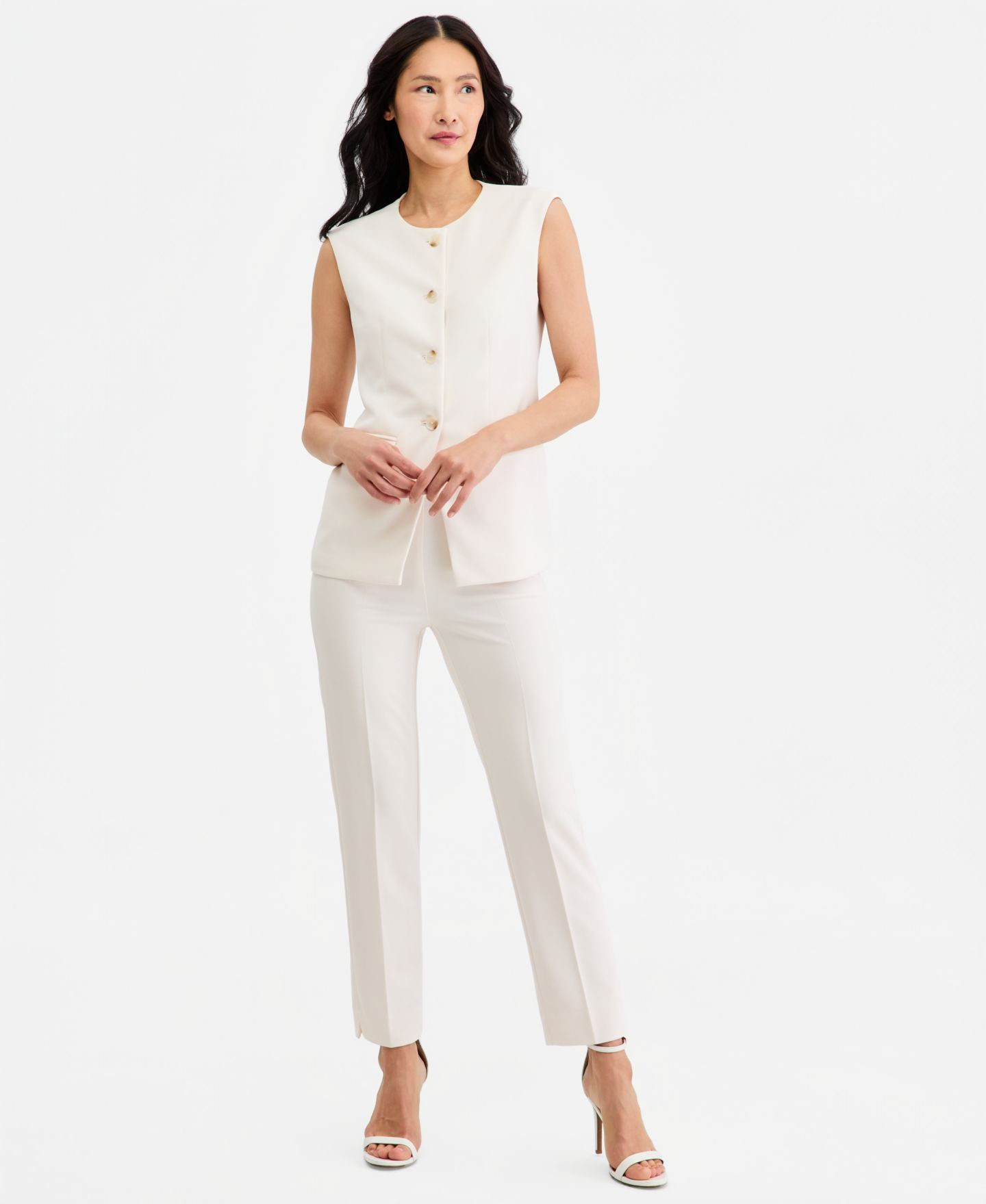 Женский жилет Anne Klein Four-Button Tailored Vest, цвет: Белый — фото 4