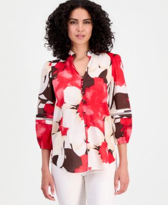 Petite V-Neck Button-Front Top