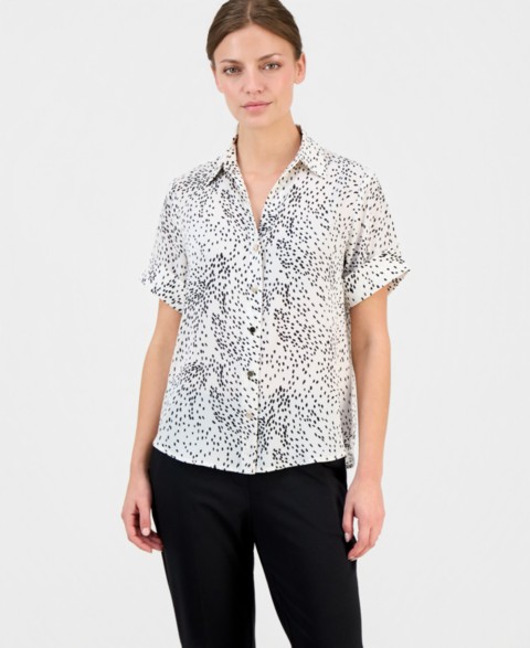 Женские Anne Klein Essentials Petite Printed Button-Front Short-Sleeve Top