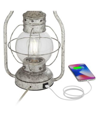 Bodie Rustic Industrial Table Lamp 26" High Distressed Silver with USB Charging Port Nightlight LED Off White Linen Shade for Desk