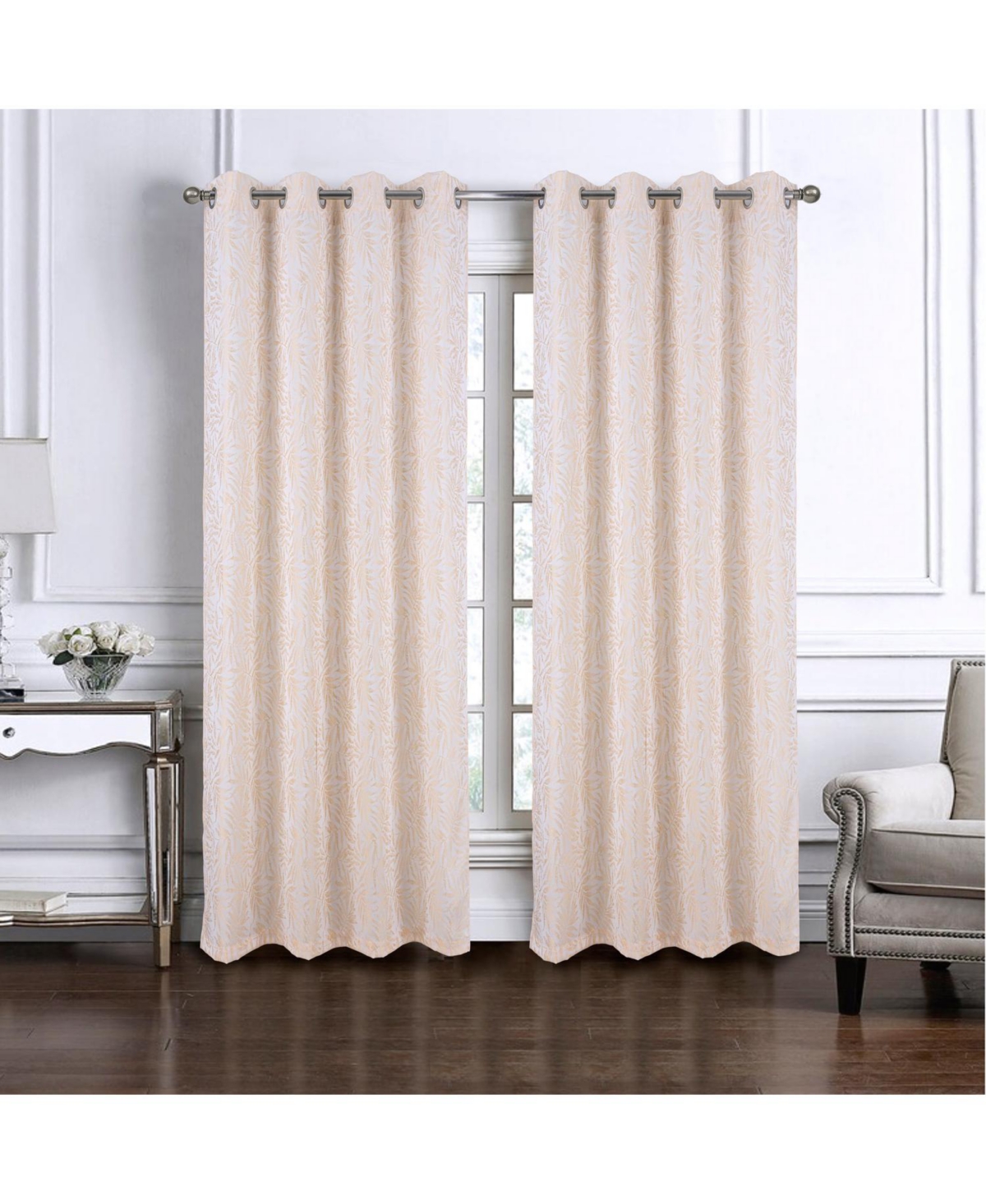Rt Designers Collection 100% Polyester 140 Gsm Liana Jacquard Grommet Curtain Panel 54" x 84" Beige