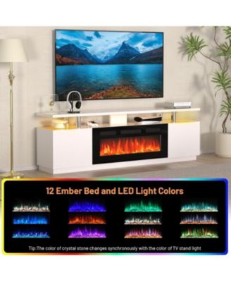 70" Fireplace TV Stand with 36'' Firplace, Electric Fireplace Heater with 12 Frame and LED Light Colors