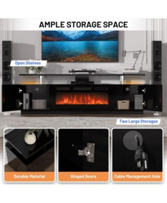 70" Fireplace TV Stand with 36'' Firplace, Electric Fireplace Heater with 12 Frame and LED Light Colors