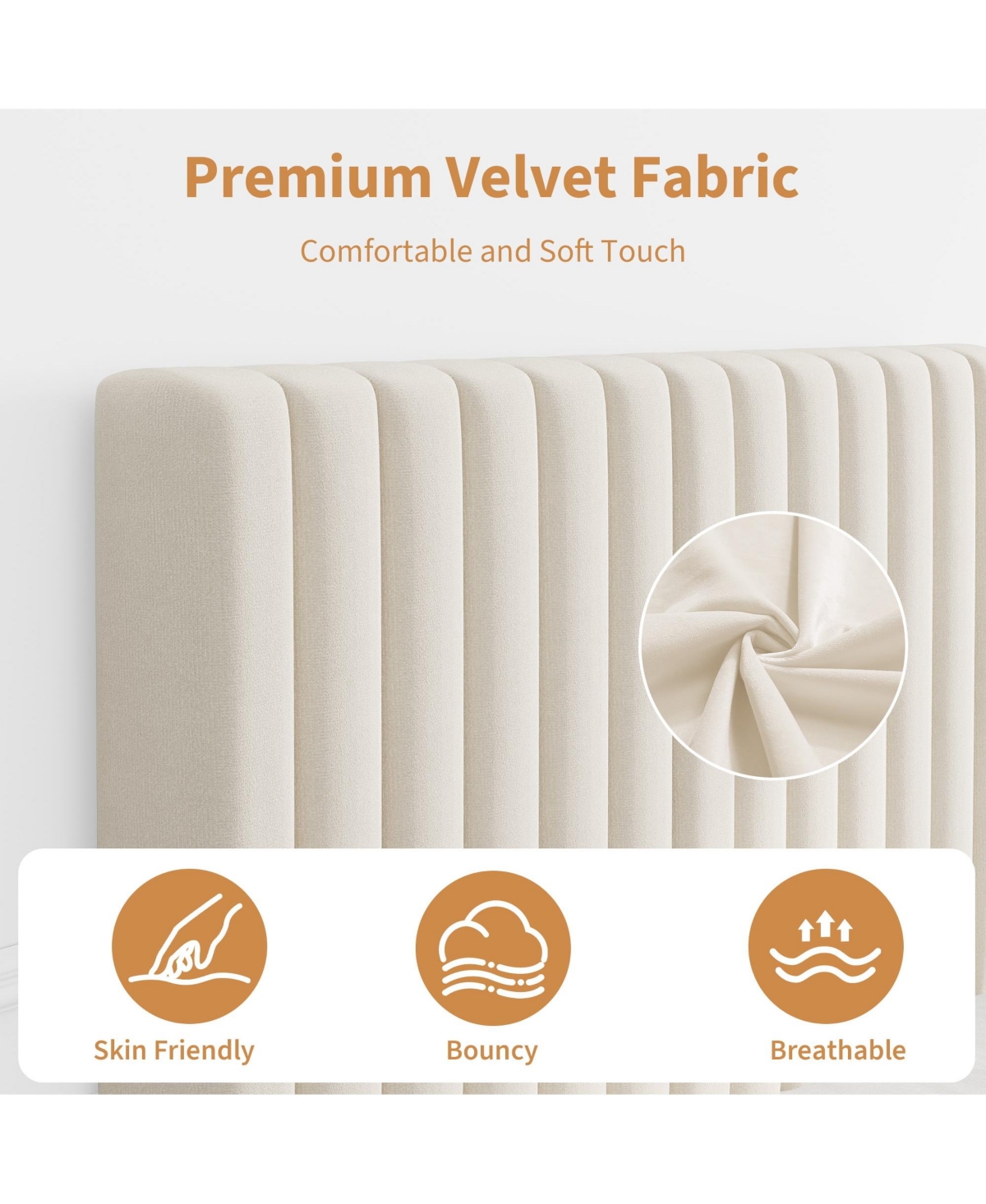 gaomon Upholstered Platform Velvet Bed Frame with Headboard,Strong Wooden Slats Support
