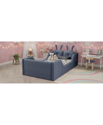 Streamdale Twin Upholstered Platform Bed with Rabbit Cushion & Removable Rails