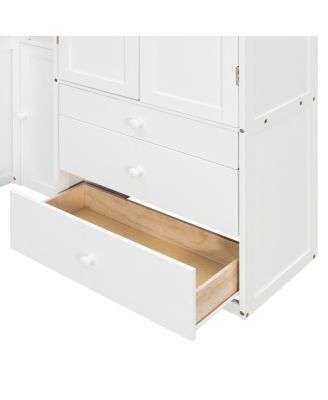 Wooden Twin Platform Bed with Desk, Wardrobe, Cabinets, Drawers, Shelves