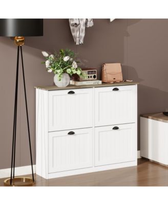 Shoe Storage Cabinet - Freestanding Shoes Organizer Rack with 4 Flip Drawers, Adjustable Shelf and Anti-Tipping for Entryway, Foyer