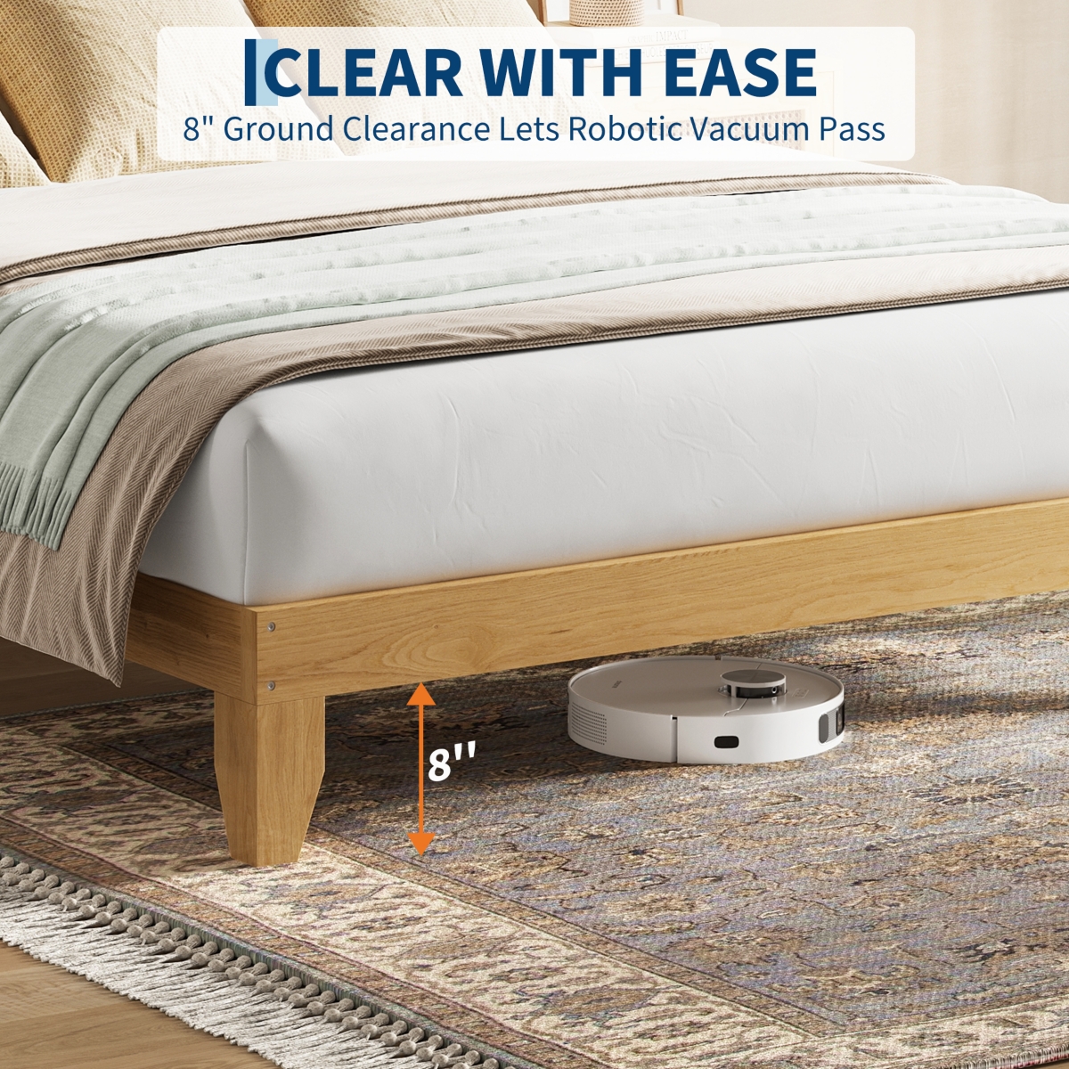 Gaomon Boho Bed Frame, Rattan Headboard Bed Frame With Led Lights