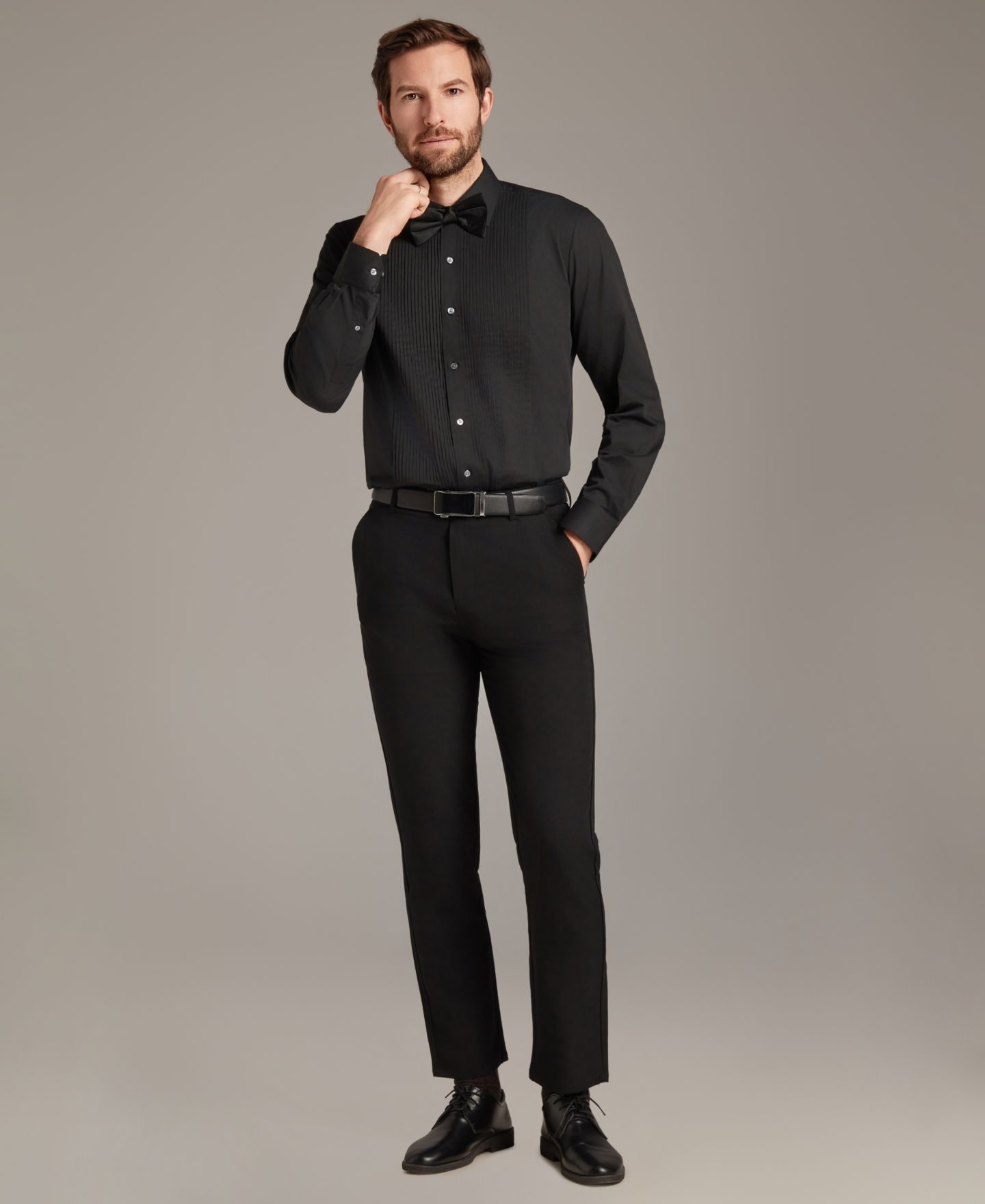 Мужская рубашка Alfani Slim Fit Pleated Tuxedo, цвет: Чёрный — фото 2