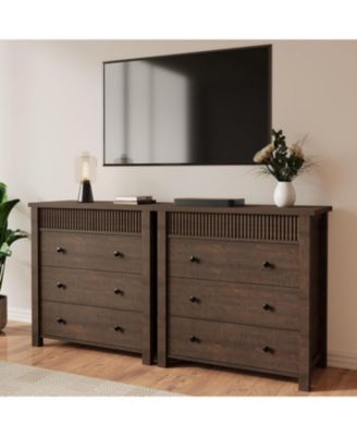 3 Drawer Dresser for Bedroom Nightstand, Wooden Chest of Drawers, Fluted End Table, Storage Organizer for Living Room, Hallway and Entryway