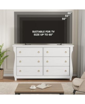 6-Drawer Dresser - Tall Boho Dresser with Curved Legs, Rattan Accents, and Freestanding Storage for Living Room, Bedroom, Entryway, or Balcony