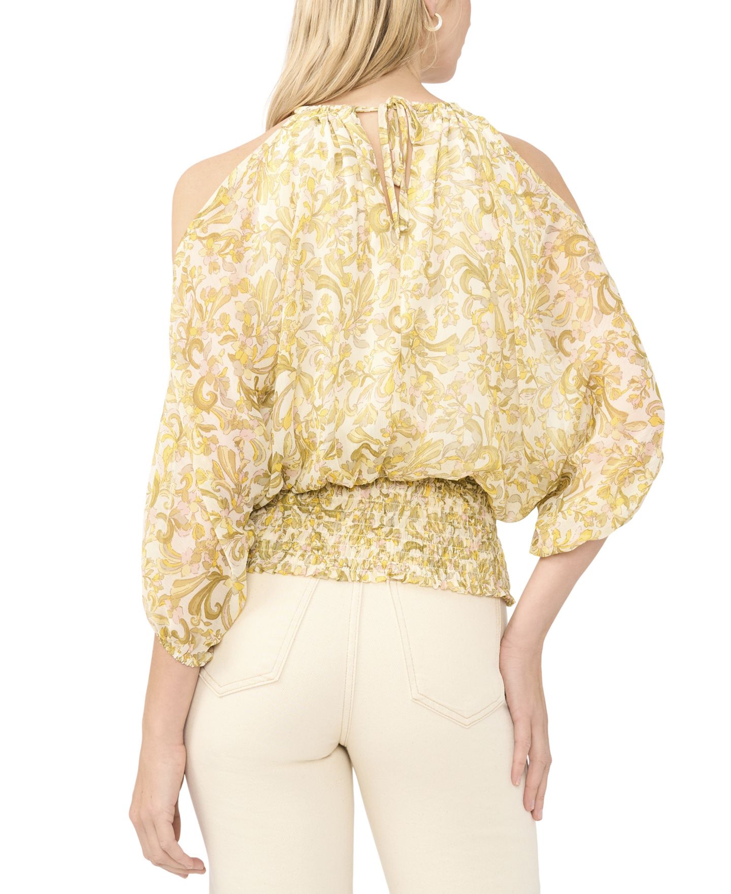 Женская блузка Sam & Jess Halter Neck Cold Shoulder Blouse, цвет: Кремовый разноцветный — фото 4