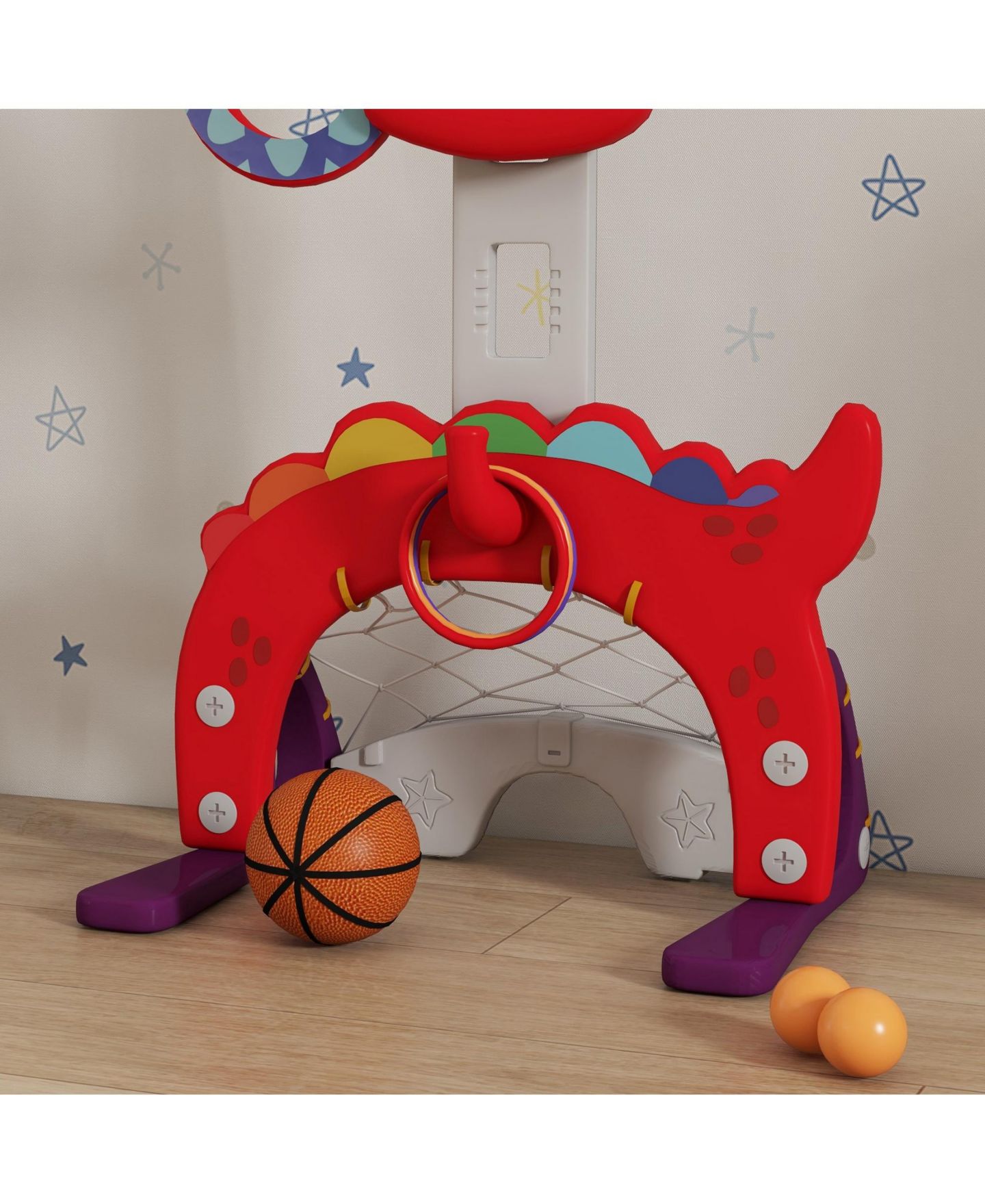 Детская игрушка Qaba Dinosaur-Themed 5-in-1 Kids Basketball Hoop, Height-Adjustable 4.4-5 ft, Ages 3-6 — фото 9