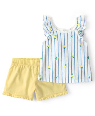 Baby Girls' Lemon Striped Top & Shorts, 2-Piece Set