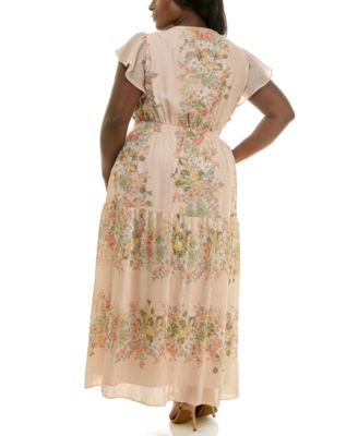 Plus Size Flutter Sleeve Tiered Maxi Dress