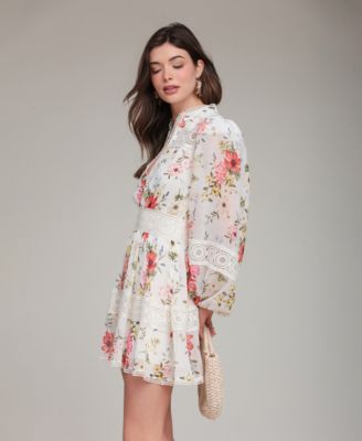 Women's Floral Lace-Trim Chiffon Dress