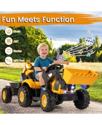 12V 4-in-1 Kids Ride On Tractor with Excavator & Bulldozer