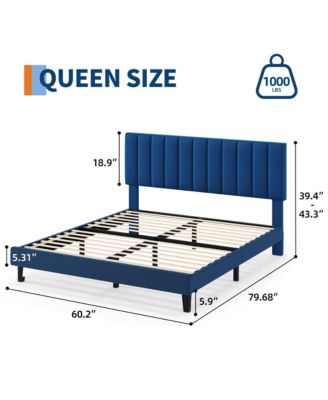 Velvet Upholstered Adjustable Vertical Tufted Headboard & Bed Frame