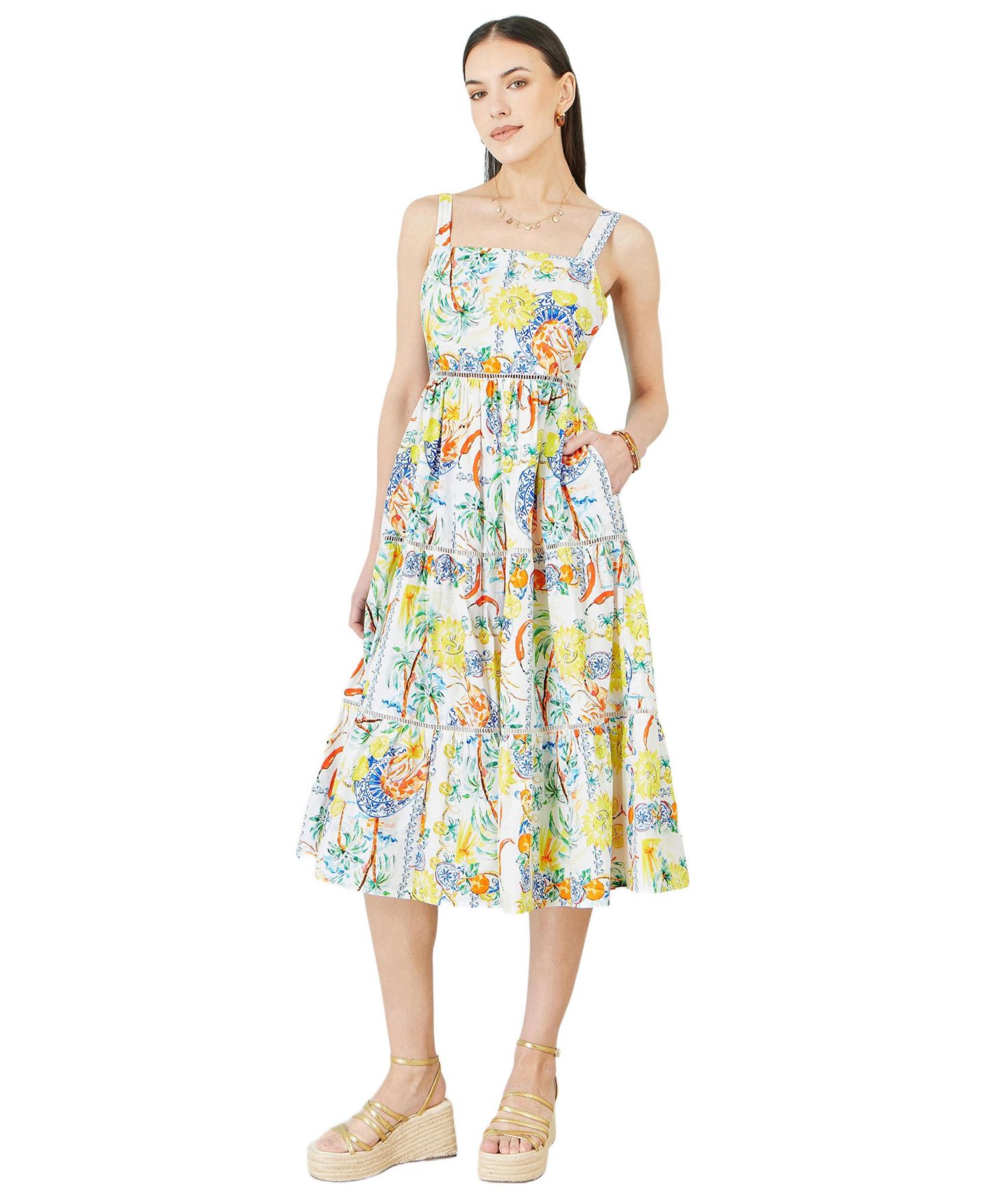 Женское платье Yumi Print Cotton Midi Sun, цвет: Белый — фото 2