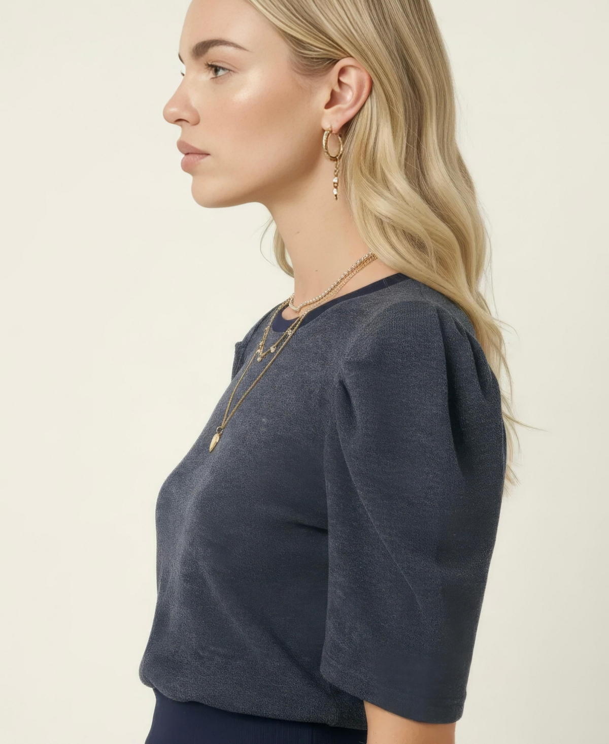 Modenaire Women's Puff Sleeve Knit Top and Wide Leg Pants Set