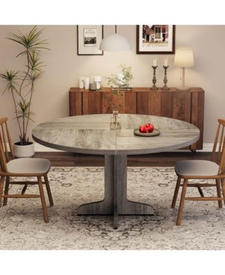 47 Inch Round Dining Table for 4-6 People,with Wooden Tabletop and Legs(Only Table)