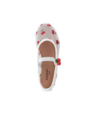 Big Girls Mesh Ballet Mary Jane Shoes - Comfortable Dress Flats with Embroidered Cherry Accents